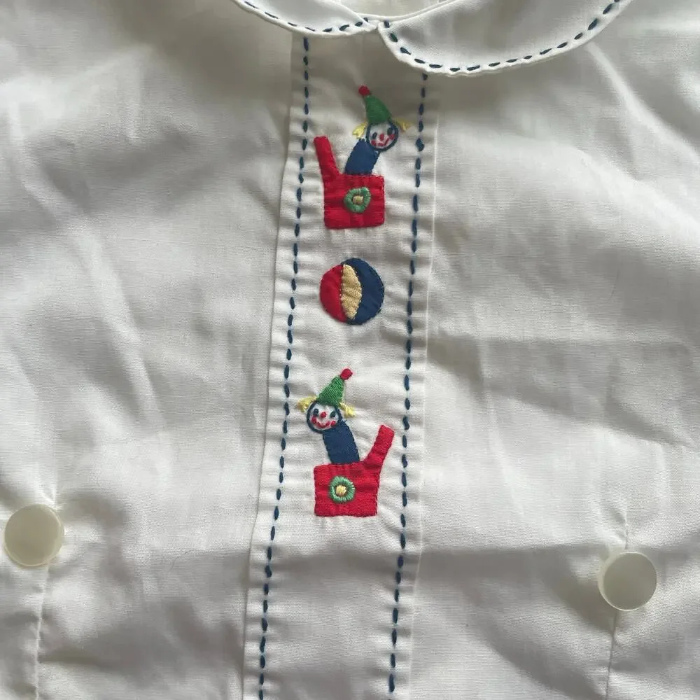 Vintage White Peter Pan Collar Top, Toy Embroidery